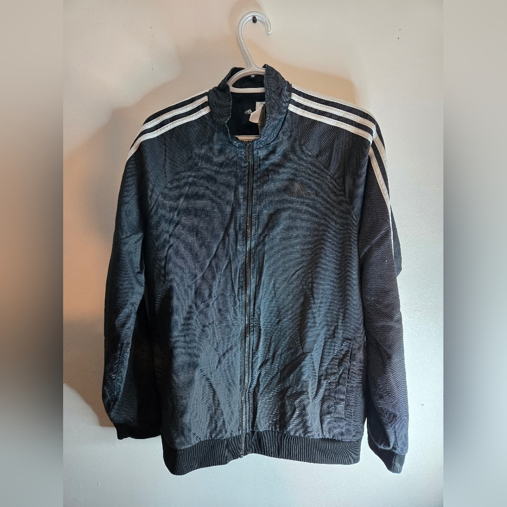 Adidas Black Windbreaker with Classic Stripes